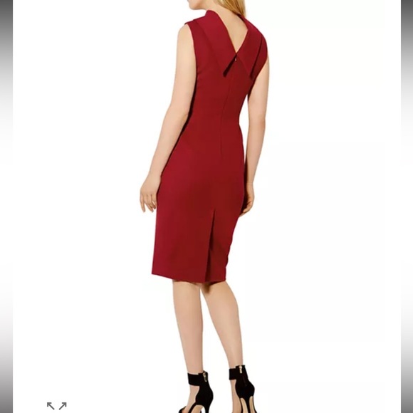 KAREN MILLEN Reverse Point Collar Pencil Dress – Deep Red – Size 2 – EUC - Picture 2 of 15